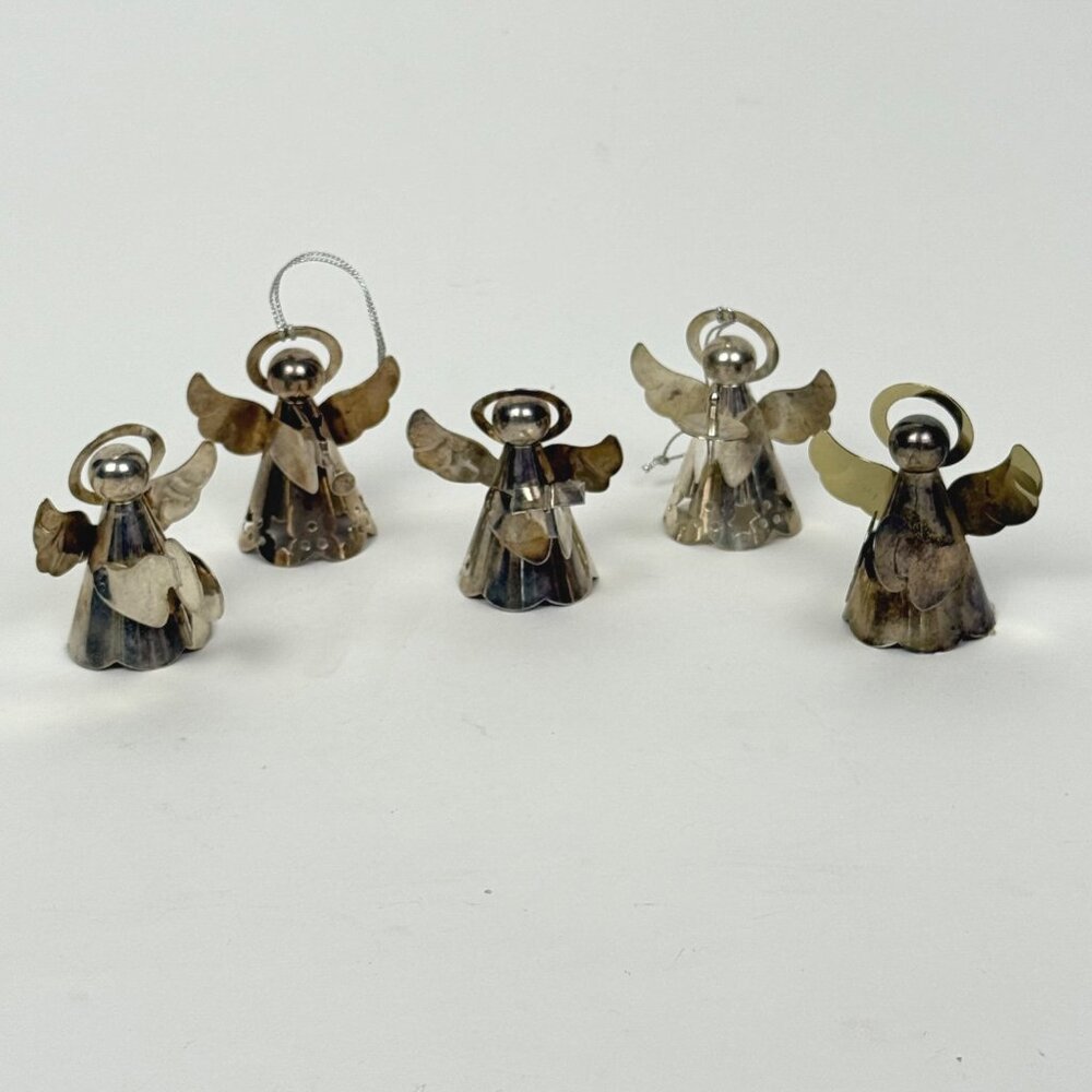 Vintage 70's Silver-Plated Angel Christmas Ornaments Set of 5
